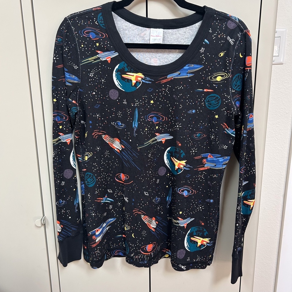 Hanna Andersson Space Rocket Organic Cotton Long Sleeve Tee Adult L Planets